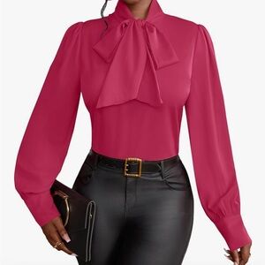 Chic Fuchsia Women's Blouse with Bow Detail
